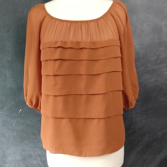 Popsy Tops - Popsy Tiered Ruffle Semi-Sheer Career Blouse